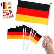 10pcs Small Germany Flags on Sticks & 2pcs Temporary Tattoos, Mini German Hand Held Flags on Sticks for Football Games Sports Events Celebration Party Decorations