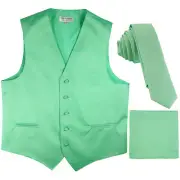 New Men's Solid Tuxedo Vest Waistcoat & 1.5" Skinny Necktie Aqua Green wedding