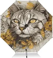 [PDZRMY] Head Cat Flower UV Protection Travel Umbrella Compact for Rain and Sun - Auto Open and Close UPF 50+ Windproof Portable 46” Sun Umbrella for Women and Men