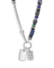 John Hardy Sterling Silver Classic Chain Lapis Lazuli, Black Onyx, Grey Moonstone, Chrome Diopside and Turquoise Pendant Necklace, 22
