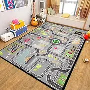 Generic Kids Rug Carpet Playmat Extra Large Learn Have Fun Safe Road Traffic System Multi Color Study Activity Centerpiece Play Mat for Playing with Cars for Bedroom Playroom (Road Traffic System 10)