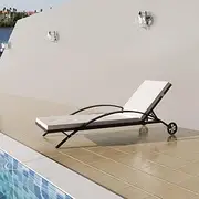 Outdoor Lounger Reclining Chair: Patio Chaise for Adults, Beach or Lawn with Foldable Feature, Brown Cushion & Wheels for Gravity and Easy Camping & Lounge Access