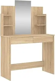 vidaXL Dressing Table with Mirror - Sonoma Oak Makeup Vanity Desk Featuring Durable Engineered Wood Construction, Ample Storage with Drawers and Shelves, Modern Bedroom Furniture