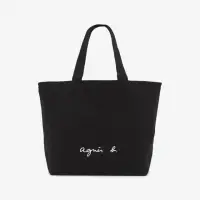 在飛比找momo購物網優惠-【agnes b.】Voyage帆布logo托特包(黑)