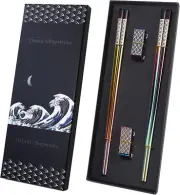 Metal Chopsticks Reusable 2 Pairs Titanium Plated Stainless Steel18/8 Chopsticks