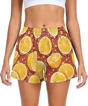 [FRODOTGV] Lemon Burgundy Womens Athletic Shorts Ouick Dry Tennis Shorts for Soccer Teenis Exercise Indoor S