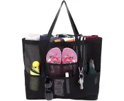 Black Mesh Beach Bag Beach Tote Beach Toy Bag Waterproof Sandproof Pool Bag Beach Travel Bag(Inclues one free Gift as seen on photo)