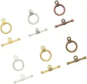 PH PandaHall 150 Sets 6 Color Round Toggle Clasps Tibetan Alloy Antique T-Bar Closure Bracelet Jewelry Clasp for Necklace Bracelet Jewelry Making