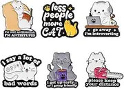 [PTDIONE] 6Pcs Introverted Cat Enamel Lapel Pins Set Cute White Cat Badge Pins for Backpacks Alloy Funny Animal Brooch Pins for Jackets Hats Decoration, Small, Metal, no gemstone
