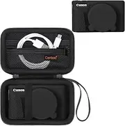 [Canboc] Camera Case for Canon PowerShot SX740 SX730 HS Digital Camera, 1* Hard Carrying Case + 1* Soft Silicone Protective Cover with Removable Lens Cover, Black (Case Only)