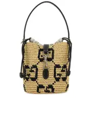 Gucci Embroidered Raffia Mini GG Bucket Bag