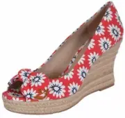 NIB $275 Tory Burch Dory Nantucket Peep Toe Espadrilles Wedge Sandals 9.5 M