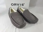 Orvis Mens sz 12 Shearling Lined Leather Slippers Mocs - Gray - NEW & FREE SHIP