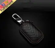 Black Car Key Chain Bag Genuine Leather Key Holder Cover Remote Fob Zipper Case