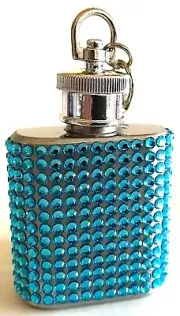 Aqua Bling Alcohol Liquor Flask Rhinestone Stainless Steel Keychain Clip Party