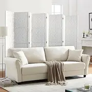 OIKITURE 8 Panels Room Divider,Foldable Wooden Privacy Screen Dividers Partition Wall Screens for Home Pet Child Balcony Bedroom Bathroom, Portable Rattan Partition Separator Water-Resistant,White