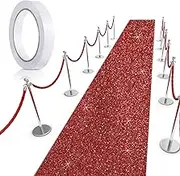 Carpet Runner Runway Rug 55 GSM Thickness 2.46 x 30 Feet with Carpet Tape for Wedding Christmas Xmas Thanksgiving Outdoor Accessories, Wedding Party Hallway Rug (Glitter Red)
