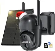 4G LTE Outdoor Surveillance Camera with SIM, 2K 360 Degree PTZ Camera with Solar Panel, PIR Motion Detection, Color Night Vision, Two-Way Audio, IP66, 32GB SD Card Included