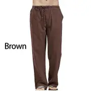 Men's Plus Size Straight Party Pants Loose Pants Linen Trousers Elastic Waists Fahion Casual brown 3XL
