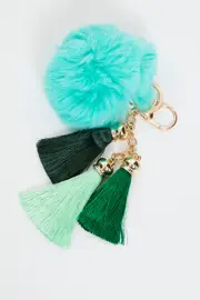 Green Faux Fur With Tassel Key Ring - Size ONE, Women's Keyring