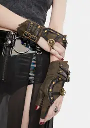 [Devil Fashion] Brown Steampunk Buckle Gloves