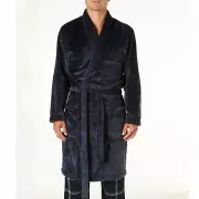New Men's Waffle Texture Coral Fleece Robe - Navy by Mitch Dowd