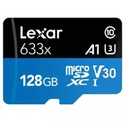 Lexar High-Performance 633x microSDXC 128GB 100MB/s V30 A1 UHS-I U3 Memory Card + Adapter