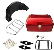 Motorcycle Trunk Rear Storage Box Tail Luggage Trunk Case Toolbox W/Backrest Pad Scooter Motorbike Universal(Red)