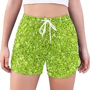 [Joisal] Blue Glitter Women Active Shorts, Quick-Dry, Soft Lounge Small Shorts, Active Shorts for Women with Pockets, Small