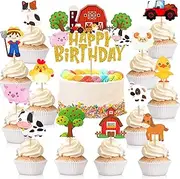 Gersoniel 49 Pieces Farm Animal Cake Toppers Farm Theme Party Decorations Cute Farm Theme Animal Cupcake Topper Picks for Farm Party Favors Happy Birthday Decor Supplies