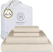 400 Thread Count 100% Extra-Long Staple Cotton Sheet Set, Full Sheets, Luxury Bedding, Full Sheets 4 Piece Set,Smooth Sateen Weave,Beige, by Threadmill Home Linen