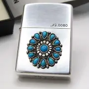 Turquoise Concho Silver Plate Limited Zippo Oil Lighter 2005 MIB Rare