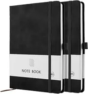 2 Pack Notebook-A5 Lined Journal Notebook,200 Pages 100 GSM Journal Notebook Hardback Notepad with Bookmark, Pen Loop, and Elastic Closure (Black Notebook-A5+Black Notebook-A5)