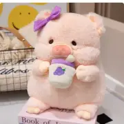 Pig Plush Toy Cartoon Milk Tea Cup Pink Pig Stuffed Animals Plush Doll 35cm E