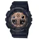 【CASIO 卡西歐】G-SHOCK 潮流雙顯男錶 橡膠錶帶 黑X玫瑰金 防水200米(GA-100MMC-1A)