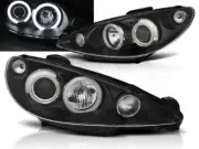 For PEUGEOT 206 Headlight Headlamps 2002- Angel Eyes CCFL Black LHD