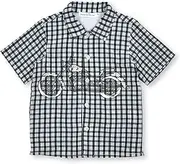 BEBE Petits Pois Vert(べべ・プチポワヴェール) Bebe 1206-63020 Boys Motorcycle Print Check Shirt (37.4-59.1 inches (95-150 cm) Limited Edition, Blue, 110