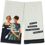 Boston International Anne Taintor Vintage Style Retro Kitchen Gift Cotton Dish Tea Towel Set, 28 x 18-Inches, Moderation Who