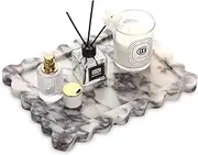Scalloped Marble Decorative Tray,Luxury Natural Stone Bathroom Vanity Tray, Dresser Top Perfume Coffee Home Kitchen Toilet Sink Tray, Key Trinket Ring (Calacatta Viola, 10.8 * 8)