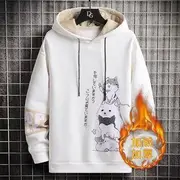 Color-Block Lettering Print Fleece-Lined Hoodie With Lining - Y72 - White - XL