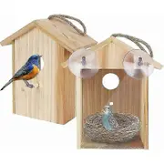 unbrand Window Birdhouse with Strong Suction Cup and Lanyard for Outdoors - See Through Improved Wooden Birdhouse Outdoors, Clear Bird Nest for Eas...