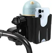 Ahgnhjh Stroller Cup Holder with Phone Holder,360°Rotatable Bottle Holder, 2-in-1 Stable Anti-Slip Stroller Accessories for Stroller, Bike, Wheelchair, Walker, Scooter
