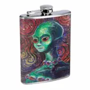 Alien Art Em1 Flask 8oz Stainless Steel Hip Drinking Whiskey