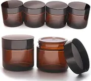 6 Pack, Amber Glass Jars Travel Size, 2 oz, Dark Round Glass Jars with Lids, Empty Cosmetic Lotion Container, Small Mini Jar for Beauty