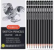 PANDAFLY Professional Drawing Sketching Pencil Set - 12 Pieces Graphite Pencils(