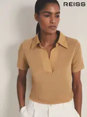 Reiss Tan Wren Reiss | Les 100 Ciels Polo Shirt With Cashmere (F18140) | $195