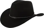 [SAFIGLE] Versatile Cowboy Hat Lightweight Jazz Hat Black Wool Wide Brim Unisex Western Style Party Wear