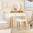 Makeup Vanity Desk with Lighted Mirror Modern Dressing Table Cushioned Stool