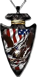 [SUPAC] Battle Bald Eagle Stars and Stripes Pattern Necklace, Spear Shaped Triangle Pendant Arrowhead, Halloween, Christmas or Birthday Gift, Adjustable, Metal, No Gemstone