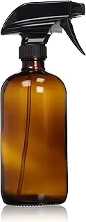 Empty Amber Glass Spray Bottle - Large 16 oz Refillable Container is Great for Essential Oils, Homemade Cleaning Products, Aromatherapy - Durable Black Trigger Sprayer w/ Mist & Stream Setting